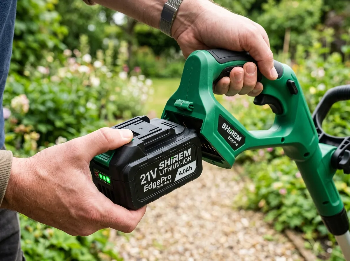 Step 2: Sliding rechargeable 21V battery into handle